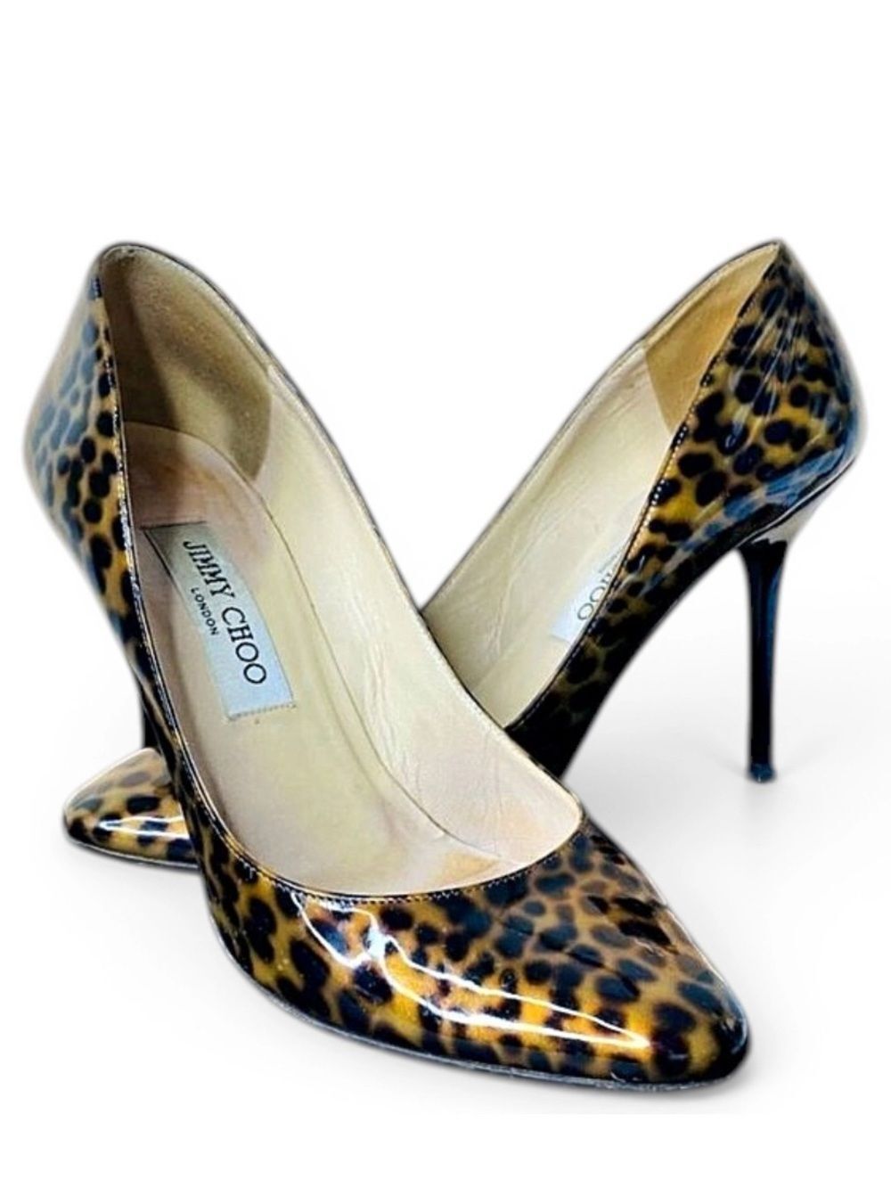 🛍️ Jimmy Choo Authentic “Love 85” Leopard Print Patent Leather Size 38.5 Pumps